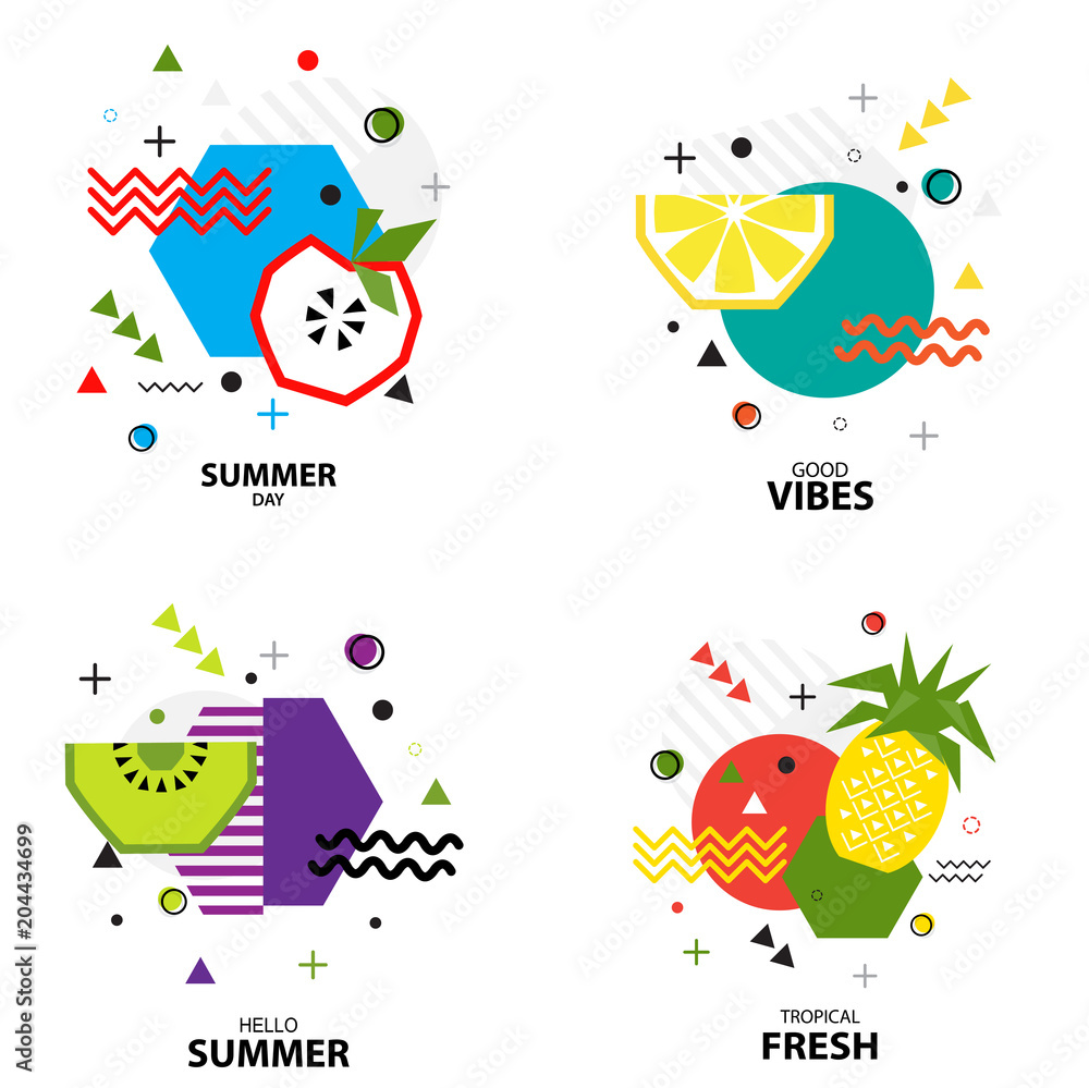 Naklejka premium Trendy style geometric pattern with fruit, vector illustration
