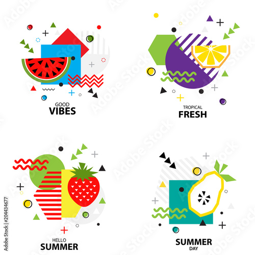 Trendy style geometric pattern with fruit, vector illustration