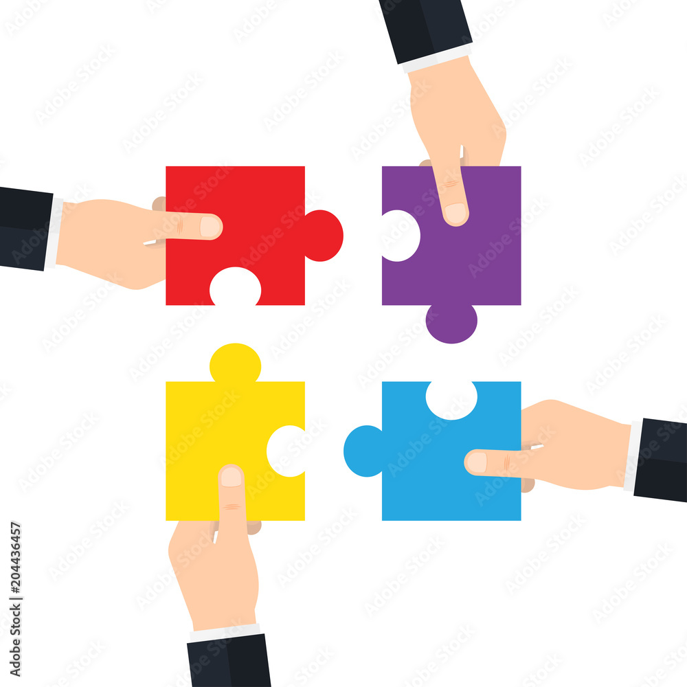 Hands holding and putting puzzle pieces together. Stock Vector | Adobe ...