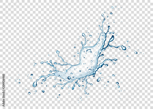 Fotografie, Obraz Realistic blue water splash and drops  on transparent background.