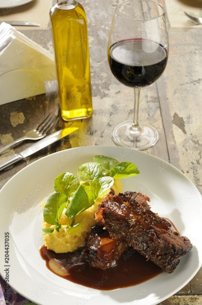 Lacquered Rib with Creamy Polenta and Watercress Lacquered Rib with Creamy Polenta and Watercress