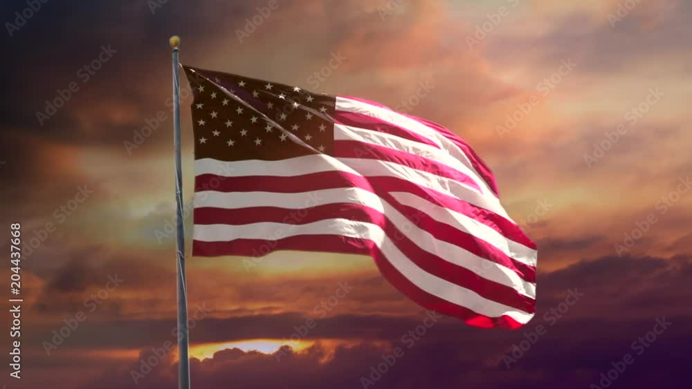 American Flag in Slow Motion. Celebrate USA and 4th of July with video if flag waving wind. Great for History, corporate projects.