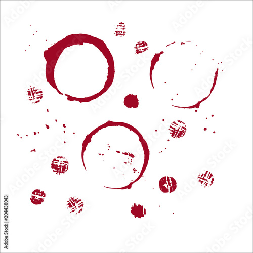 Vector wine glass stain circle, cork trace and drops