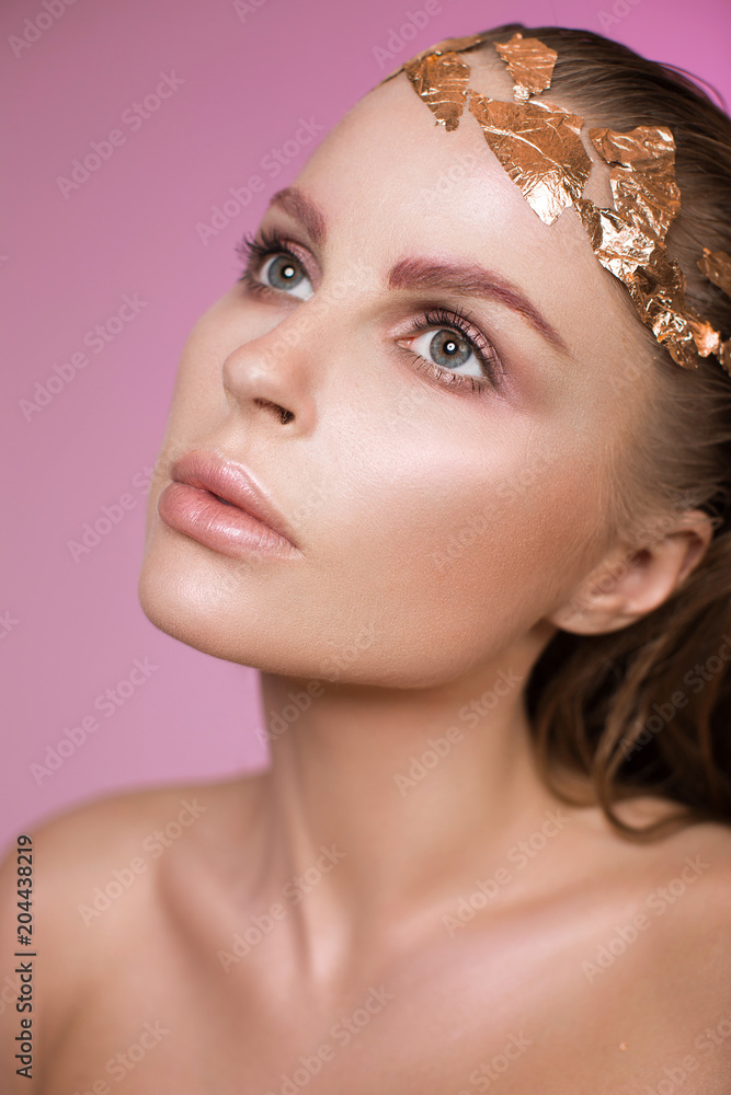 Portrait of girl with clean skin on pink background Portrait of girl with clean skin on pink background