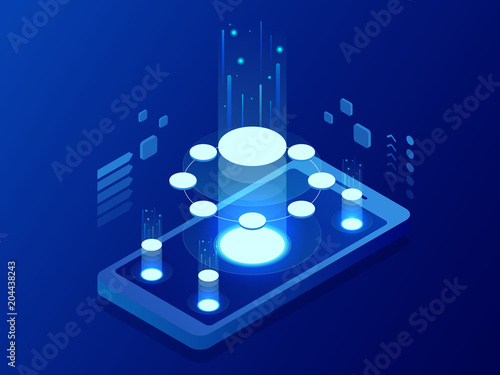 Isometric Mobile Applications concept. Developing programming and coding technologies concept. UX UI User Interface and User eXperience Process.