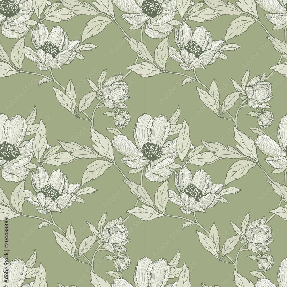 Seamless pattern with peonies or roses flowers Seamless pattern with peonies or roses flowers