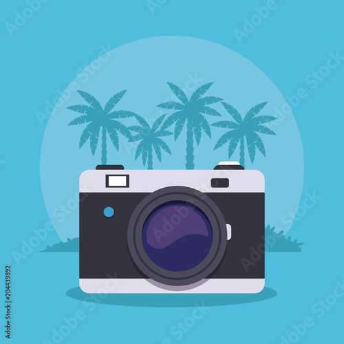 Photographic camera over beachscape vector illustration graphic design