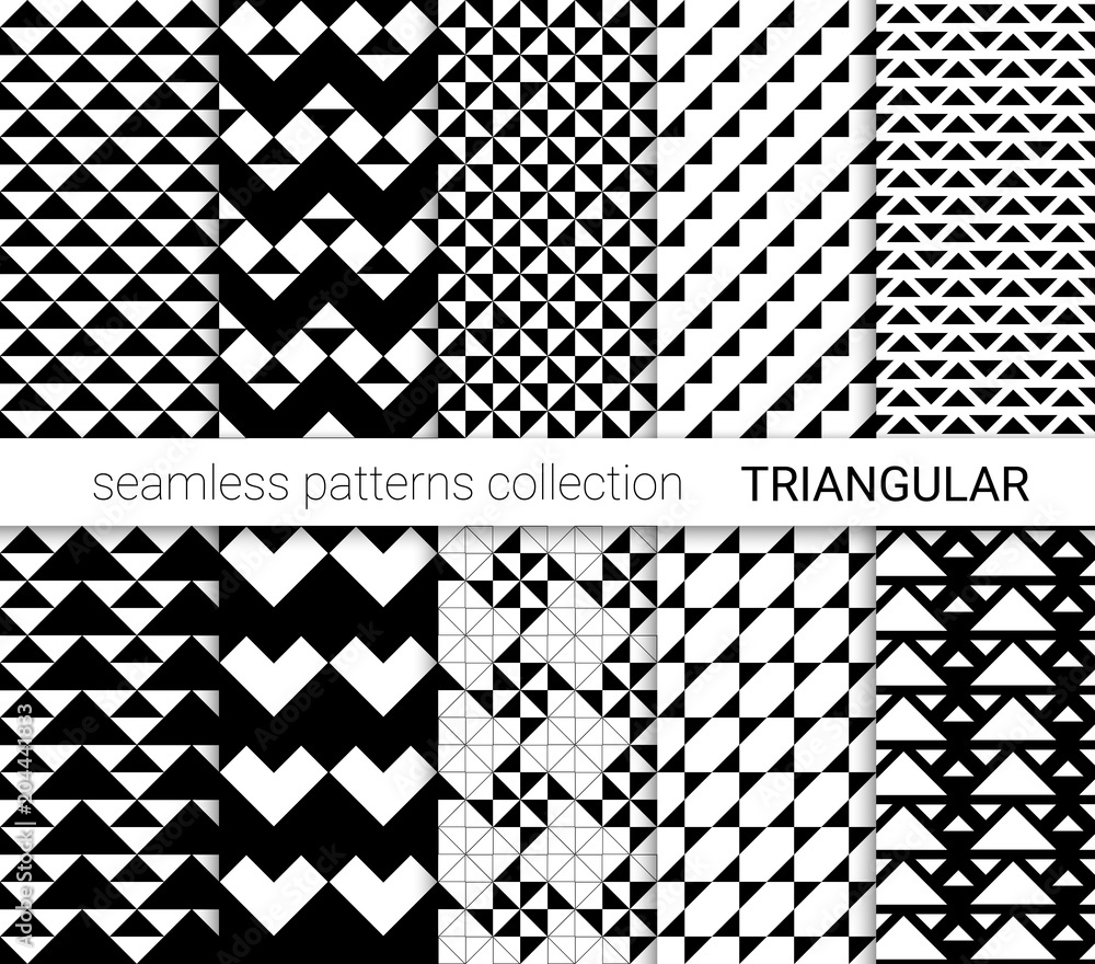 Collection of black triangular seamless patterns.