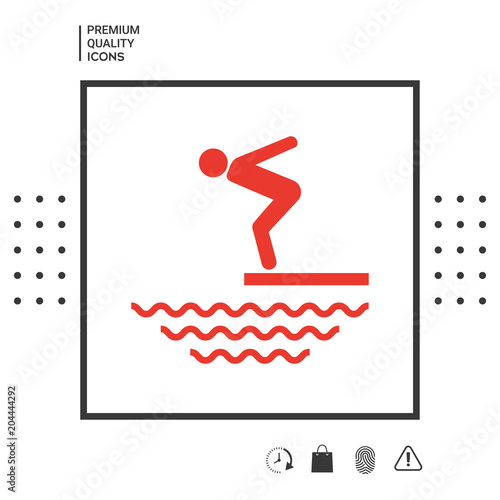 Swimmer on a springboard, Jumping into the water - icon
