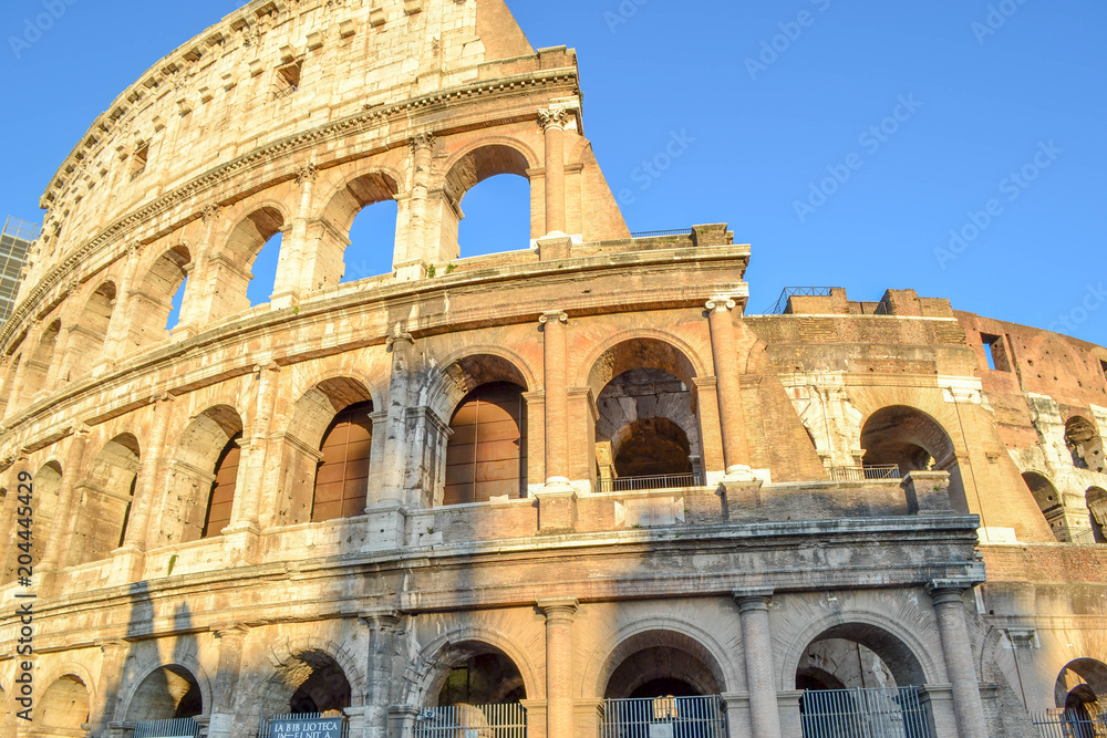 Roman Colosseum or Coliseo in Rome, Italy. Flavian Amphitheatre.  Anfiteatro Flavio