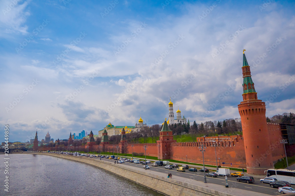 Outdoor view of Moscow Kremlin wall and Cathedrals cupolas Outdoor view of Moscow Kremlin wall and Cathedrals cupolas