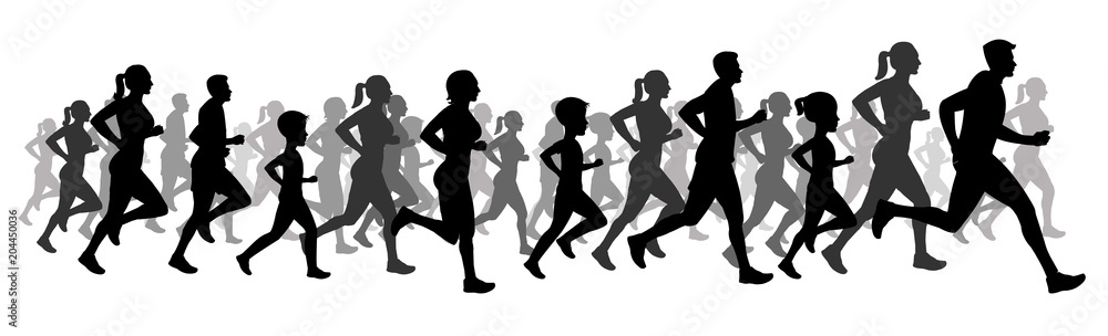 People running and jogging  silhouette