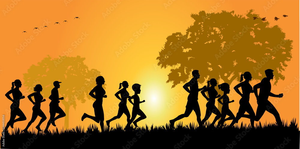 People running and jogging in morning People running and jogging in morning