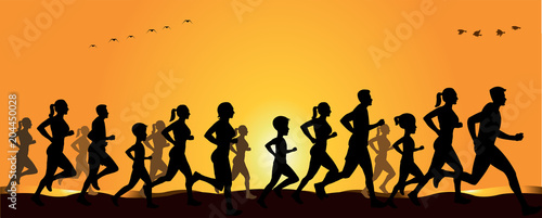 People running and jogging silhouette