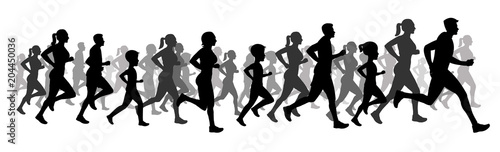 People running and jogging silhouette