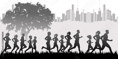 People running and jogging  in street