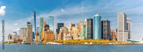 Downtown New York skyline panorama viewed from a boat sailing the Upper Bay © mandritoiu
