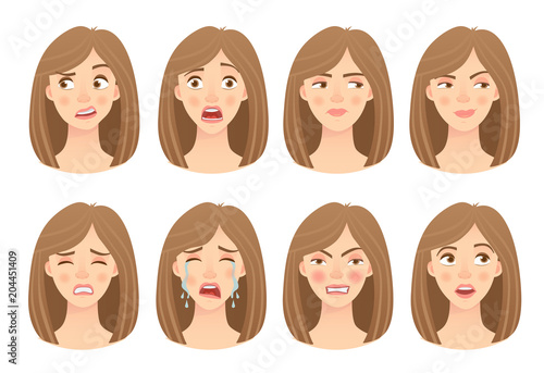 emotions of womans face set