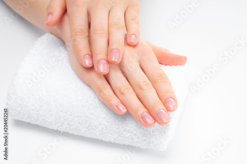 Beautiful woman  hands. Spa and manicure. Soft skin  the concept of nail care.