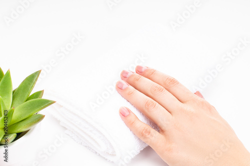 Beautiful woman  hands. Spa and manicure. Soft skin  the concept of nail care.