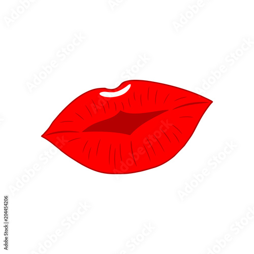 Woman s sexy kiss red lips.  Illustration