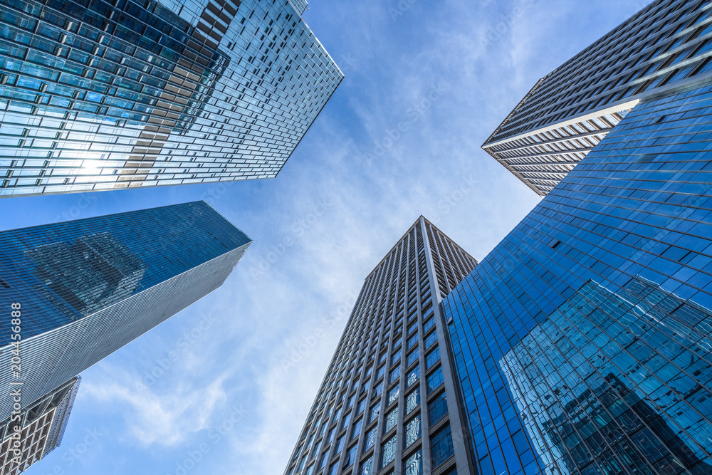 low angle view of skyscrapers in city of China.