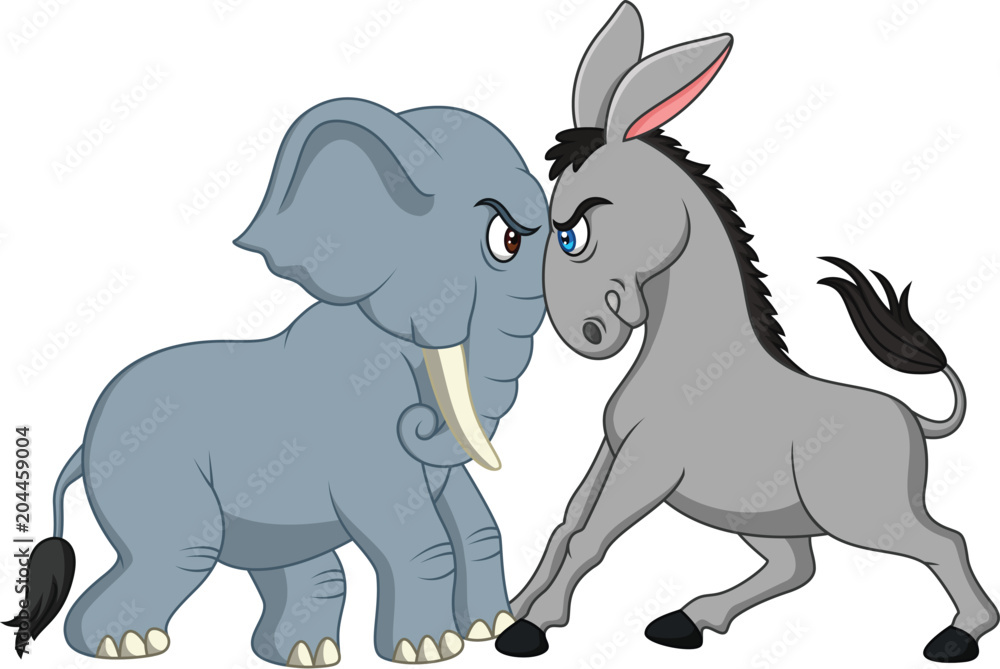Naklejka premium American politics - Democratic donkey versus Republican elephant