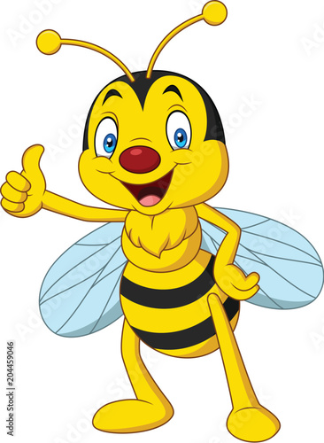Cartoon happy bee giving thumbs up