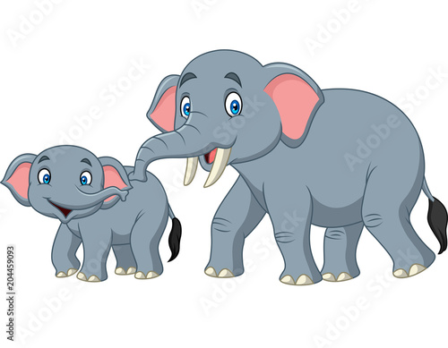 Cartoon happy mother and baby elephant