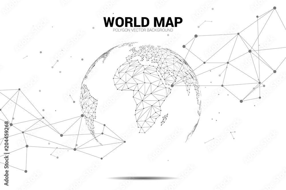 Globe 3D World map wireframe dot connect line polygon : concept of ...