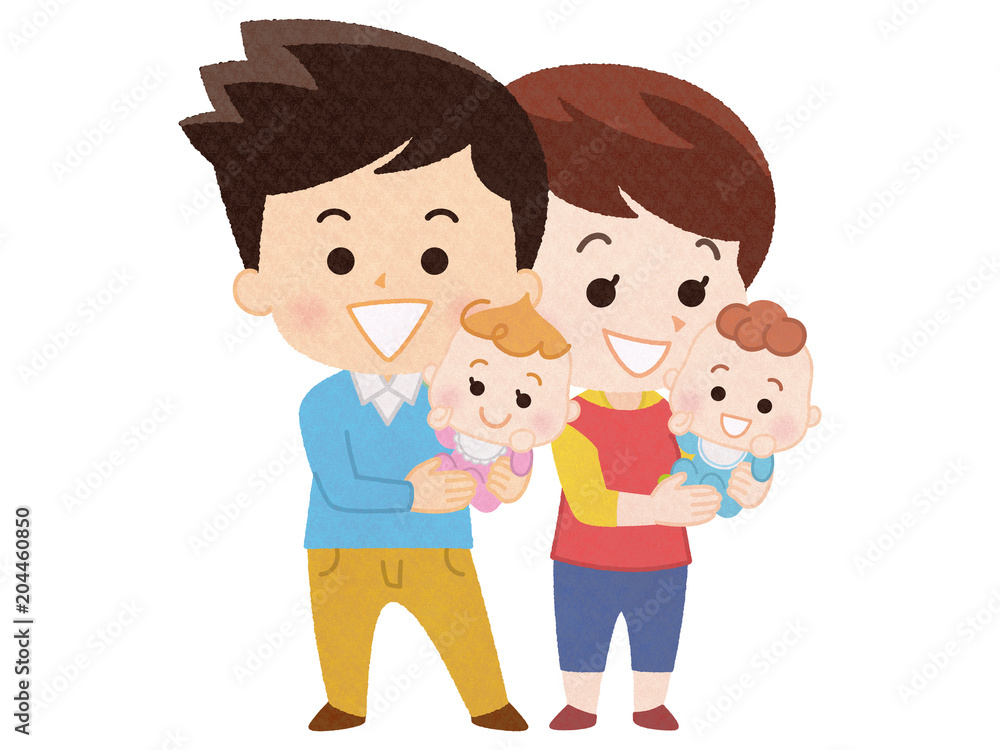 双子の赤ちゃんとパパとママ Stock イラスト Adobe Stock