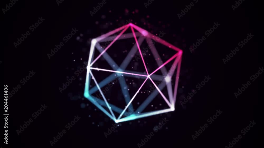 Abstract 20 sided shape modern techno motion background loop pink blue and white