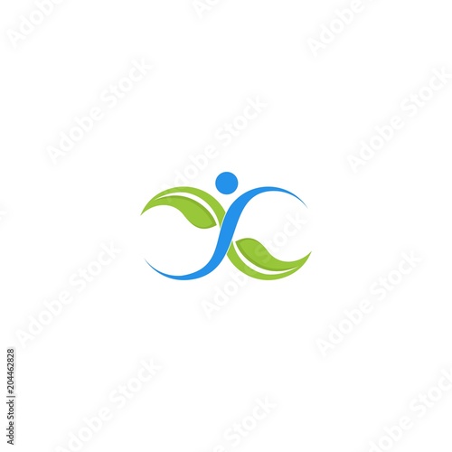 Green leaf and wellness vector logo template. Human health symbol, leaf logo, Ecological and biological product concept sign. Ecology symbol. Human character icon.