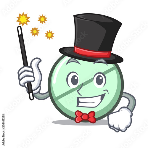 Magician drug tablet mascot cartoon