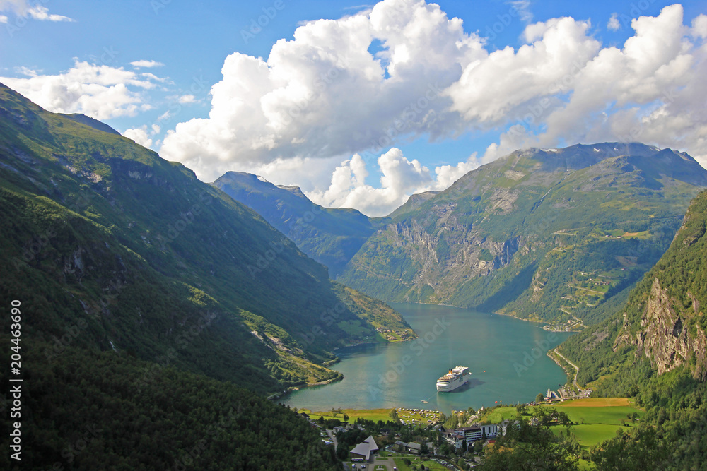 Geiranger Fjord, Beautiful view to the this branch of the Sunnylvsfjord, Norway, Europe