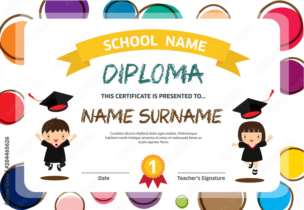 Kids Diploma certificate background design template Stock Vector ...