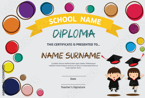 Kids Diploma certificate background design template