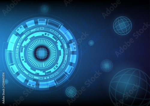 globe and electric technology on blue background