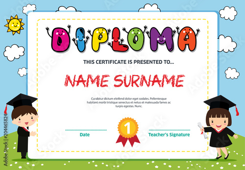 Kids Diploma certificate background design template