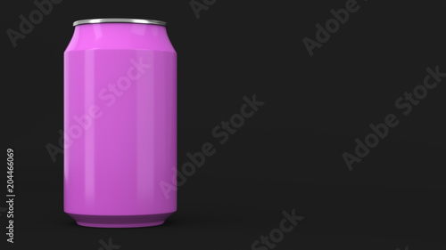 Blank small purple aluminium soda can mockup on black background