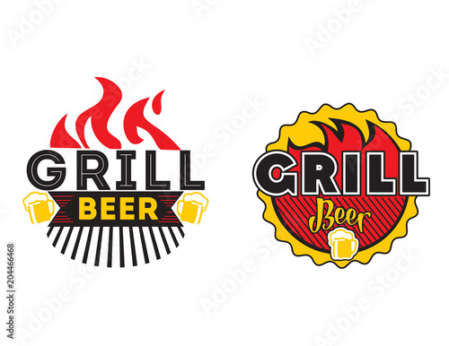 BBQ grill vector labels collection. Vintage grill restaurant emblems, icon, stickers and design elements. Vector set of barbecue signs, symbols and icons