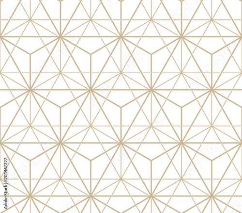 The geometric pattern with lines. Seamless vector background. White and gold texture. Graphic modern pattern. Simple lattice graphic design