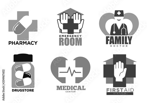 Medical hospital and pharmacy vector icons