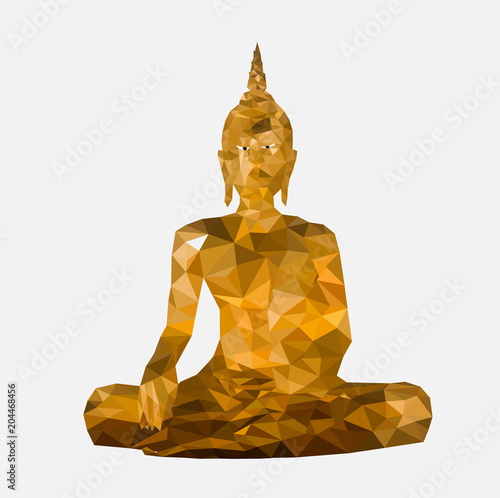 Isolated Low poly buddha statue with white back ground,geometric,vector.