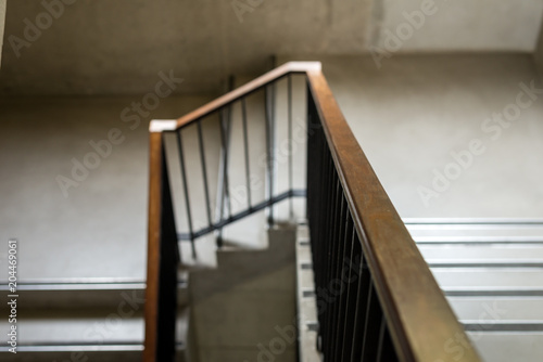 Modern wood handrail in the building - design   interior
