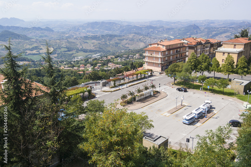 Fototapeta premium Panorama of San Marino and Italy from Monte Titano. View from th