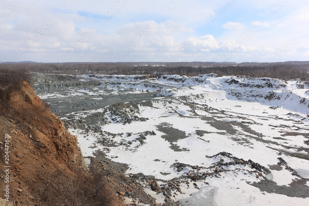 Extraction of minerals by open pit, quarry, Novosibirsk region, Russia