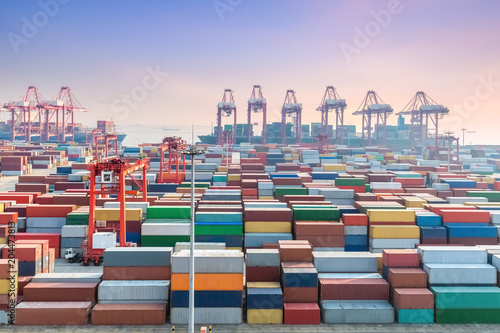 Photography shanghai container terminal in sunset
