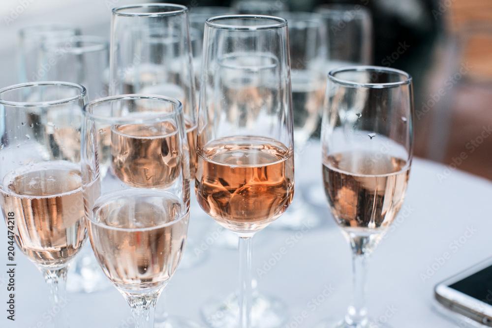 Champagne bubbles wine glass rose