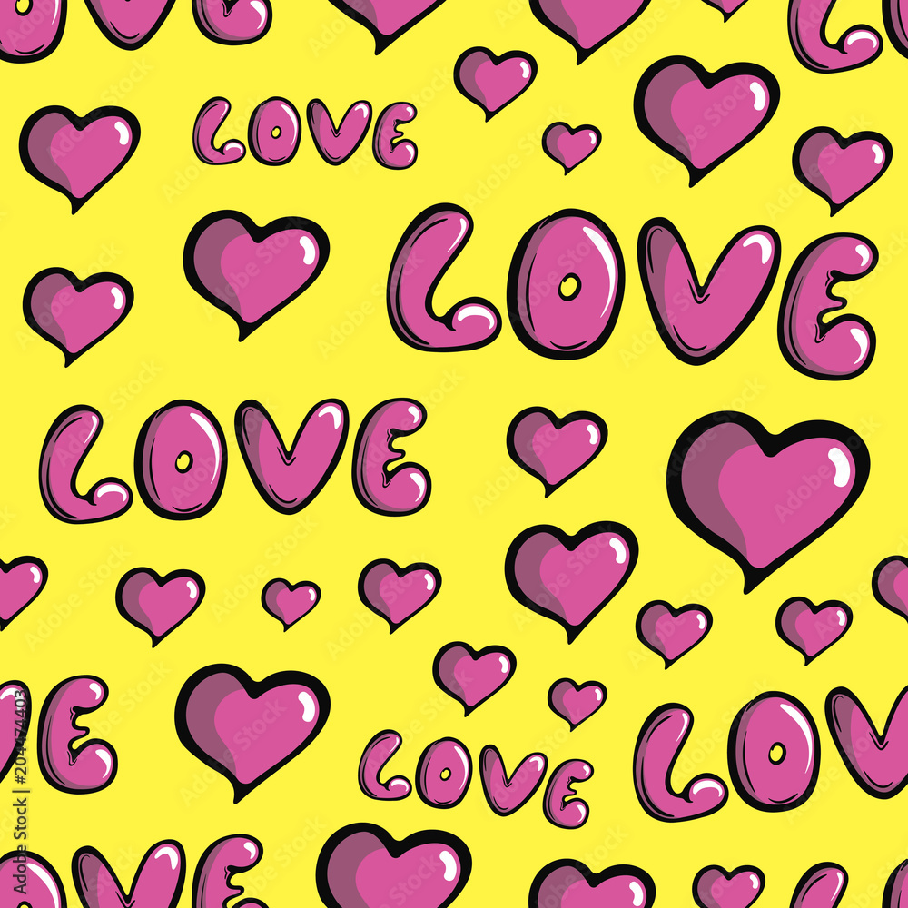 Seamless pattern yellow love hearts